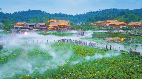 位于大足区棠香街道五星社区的“如梦荷棠·山湾时光”旅游休闲综合体风光秀美，如梦如幻。（新渝报资料图）新渝报记者瞿波摄